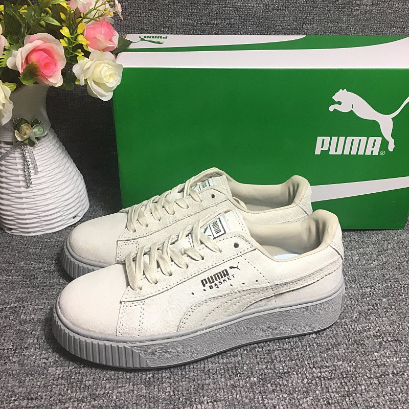 PUMA蕾哈娜Suede Platform简版2代厚底松糕鞋  米白中灰底 图片3