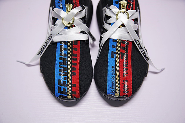 OFF-WHITE x adidas Originals NMD R1 飞织套脚慢跑鞋黑红蓝拉链 图片3