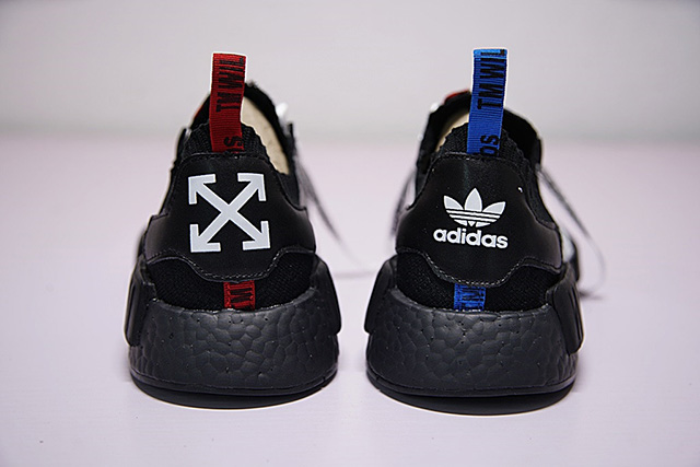 OFF-WHITE x adidas Originals NMD R1 飞织套脚慢跑鞋黑红蓝拉链 图片6