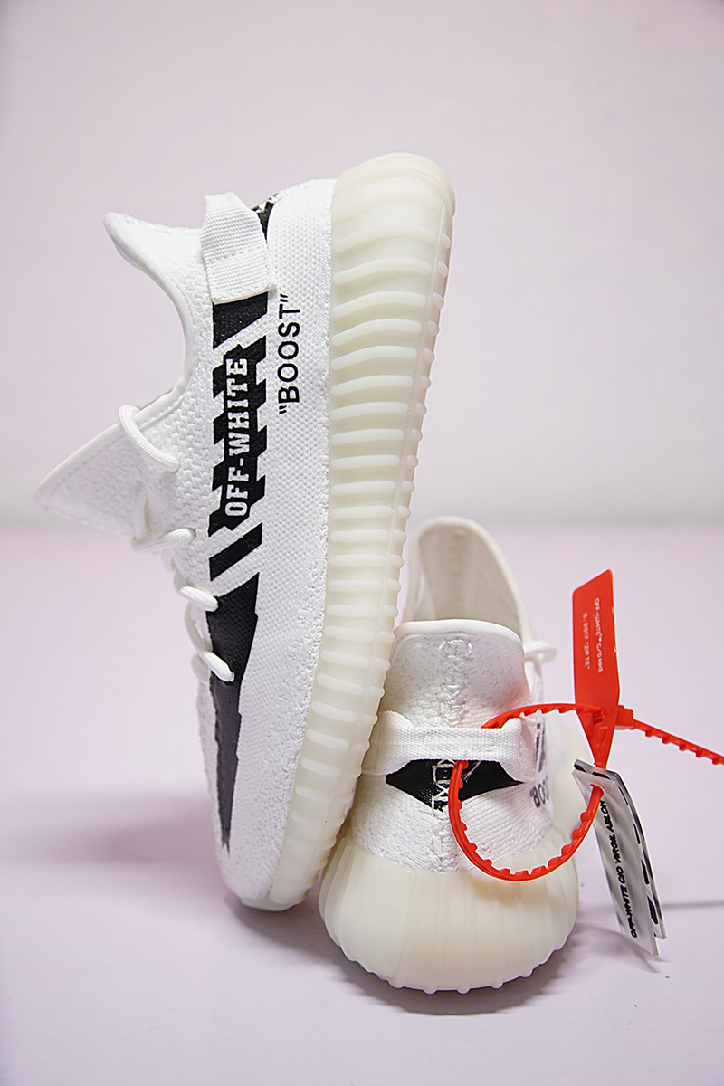 OFF white x Adidas Yeezy 350V2 Boost 系列中帮百搭慢跑鞋OW白黑斑马线 图片7