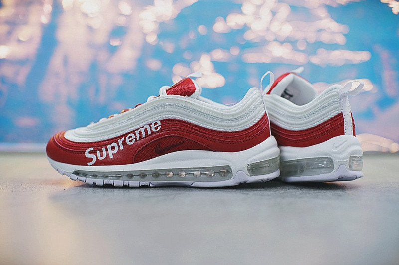 Nike  Supreme x Nike Air Max 97  百搭复古气垫慢跑鞋  红白 图片11