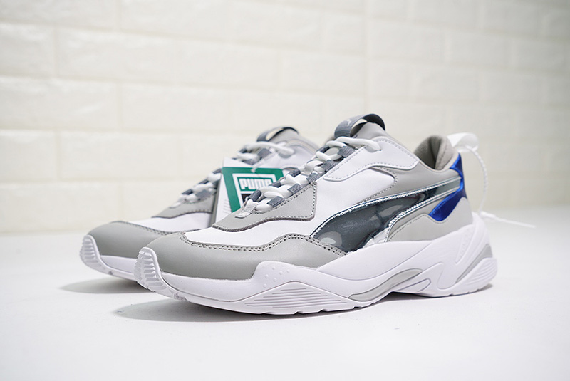 PUMA Thunder Spectra 电击系列复古老爹透气皮革慢跑鞋灰白电镀蓝银 图片1