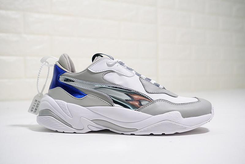 PUMA Thunder Spectra 电击系列复古老爹透气皮革慢跑鞋灰白电镀蓝银 图片3