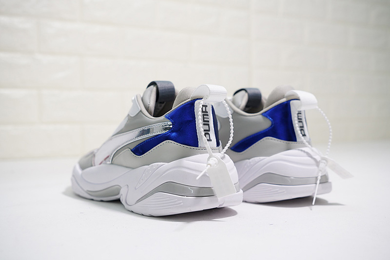 PUMA Thunder Spectra 电击系列复古老爹透气皮革慢跑鞋灰白电镀蓝银 图片4