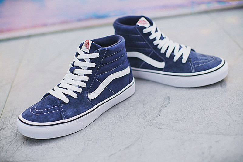 VANS SK8-HI 万斯 经典高帮硫化板鞋 猪巴皮加绒  蓝白 图片1