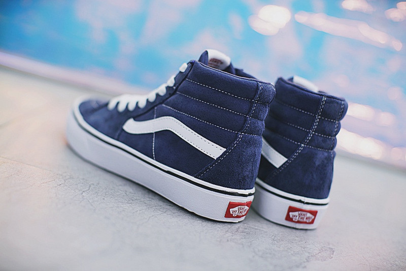 VANS SK8-HI 万斯 经典高帮硫化板鞋 猪巴皮加绒  蓝白 图片2