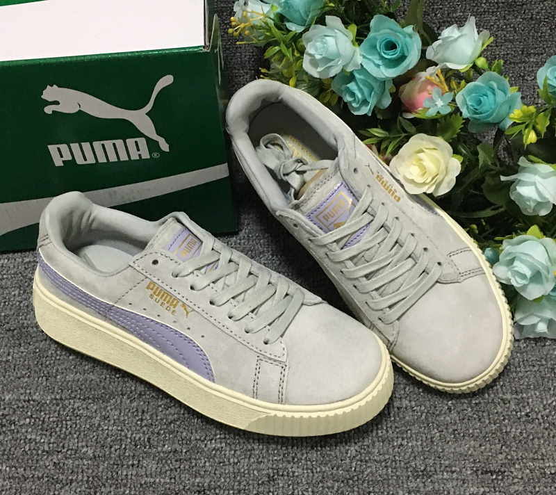 PUMA蕾哈娜Suede Platform简版2代厚底松糕鞋   浅玉藤色米黄底 图片1