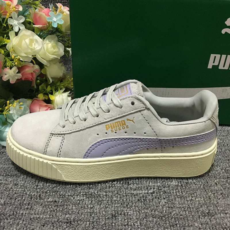 PUMA蕾哈娜Suede Platform简版2代厚底松糕鞋   浅玉藤色米黄底 图片4