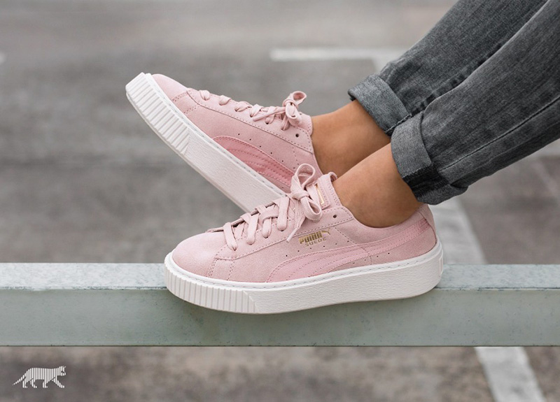 彪马 PUMA BASKET PLATFORM MONO SATIN SILVER PINK   丝绸浅粉