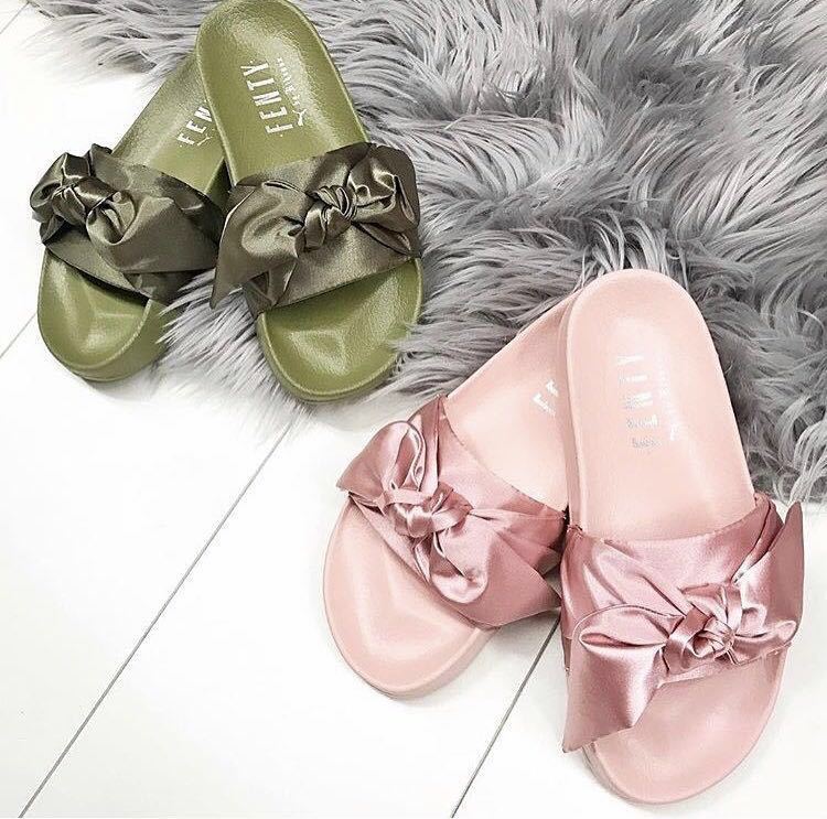 Puma X Fenty Bandana Slide 宫廷风蕾哈娜蝴蝶结拖鞋 军绿