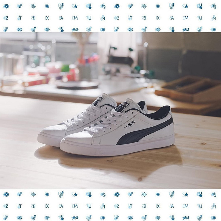 手持向日葵尾 BTS X Puma Court Star简洁复古皮革板鞋 白黑 图片1