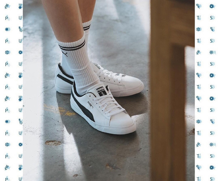 手持向日葵尾 BTS X Puma Court Star简洁复古皮革板鞋 白黑 图片2