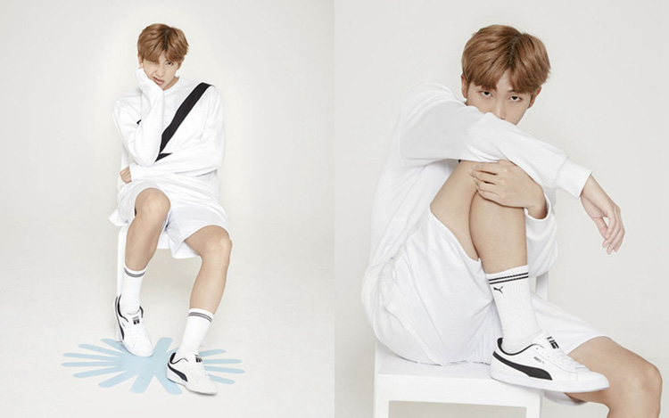 手持向日葵尾 BTS X Puma Court Star简洁复古皮革板鞋 白黑 图片7