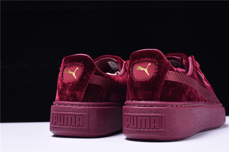 Puma Platform Velvet彪马简版蕾哈娜丝绒厚底鞋酒红色 图片5