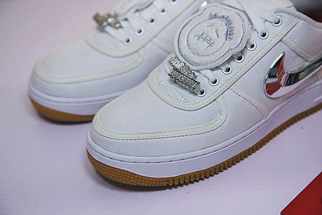 Travis Scott x Nike Air Force 1 AF 100周年经典低帮帆布板鞋全白反光魔术贴替换勾 图片5