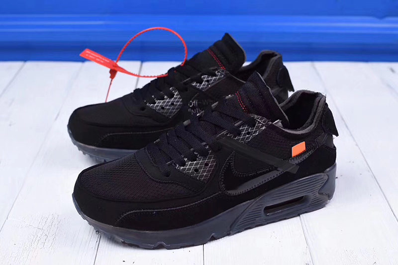 OFF white x Nike Air Max 90 气垫慢跑鞋OW全黑白字 图片1