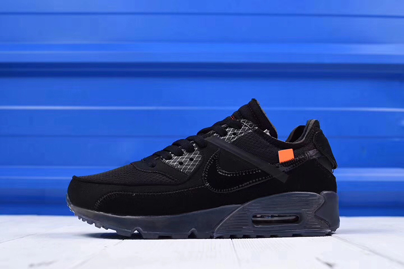 OFF white x Nike Air Max 90 气垫慢跑鞋OW全黑白字 图片5