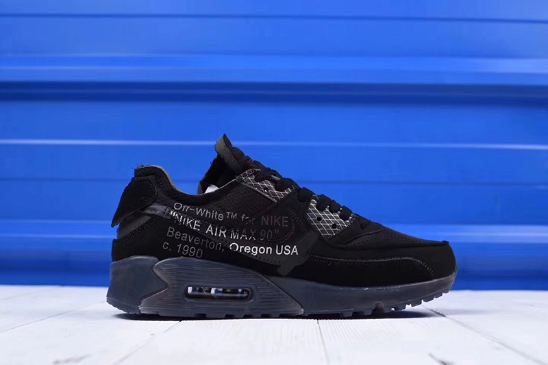 OFF white x Nike Air Max 90 气垫慢跑鞋OW全黑白字 图片7