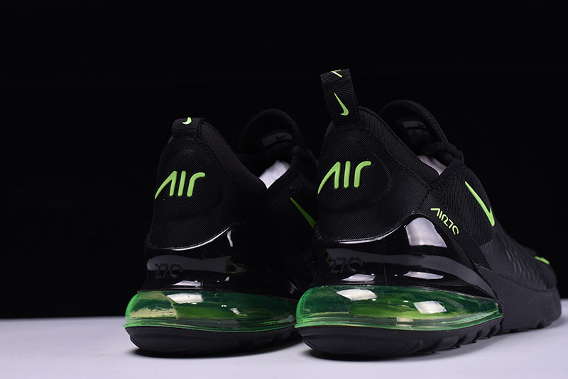 Nike Air Max 270系列后跟半掌气垫慢跑鞋 全黑荧光绿底 图片2