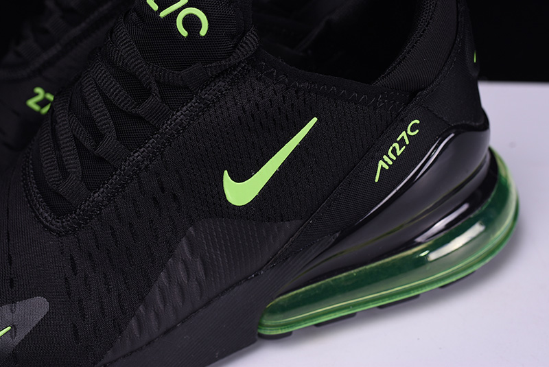 Nike Air Max 270系列后跟半掌气垫慢跑鞋 全黑荧光绿底 图片5