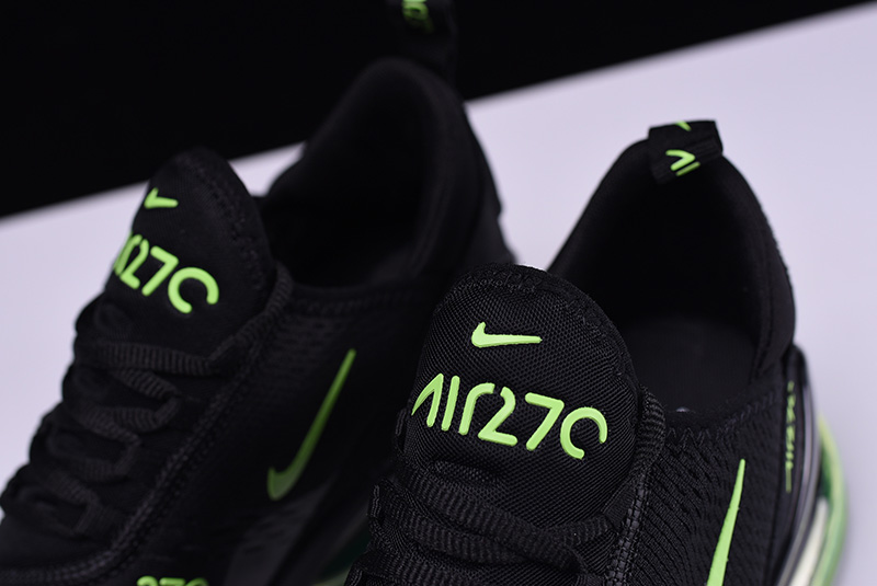 Nike Air Max 270系列后跟半掌气垫慢跑鞋 全黑荧光绿底 图片4