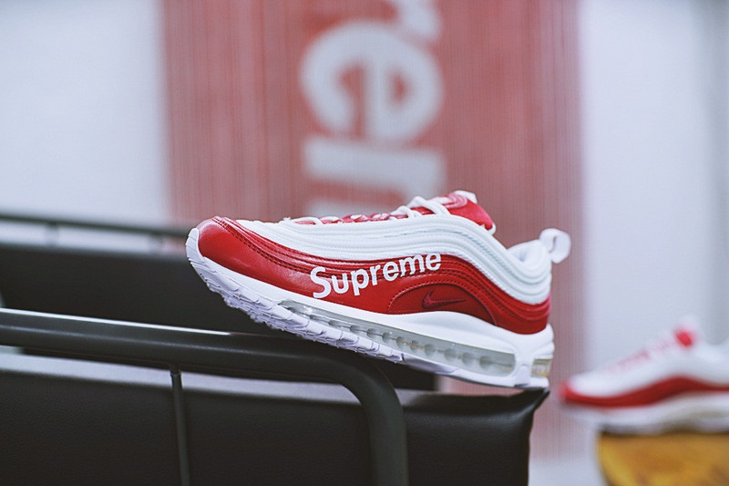 Nike  Supreme x Nike Air Max 97  百搭复古气垫慢跑鞋  红白 图片4