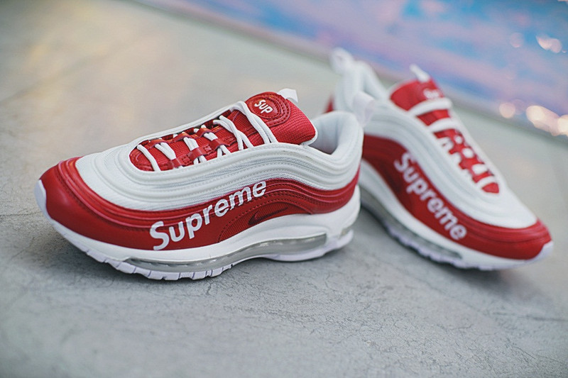 Nike  Supreme x Nike Air Max 97  百搭复古气垫慢跑鞋  红白 图片9