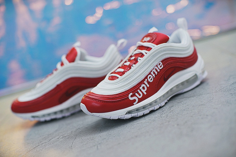 Nike  Supreme x Nike Air Max 97  百搭复古气垫慢跑鞋  红白 图片10