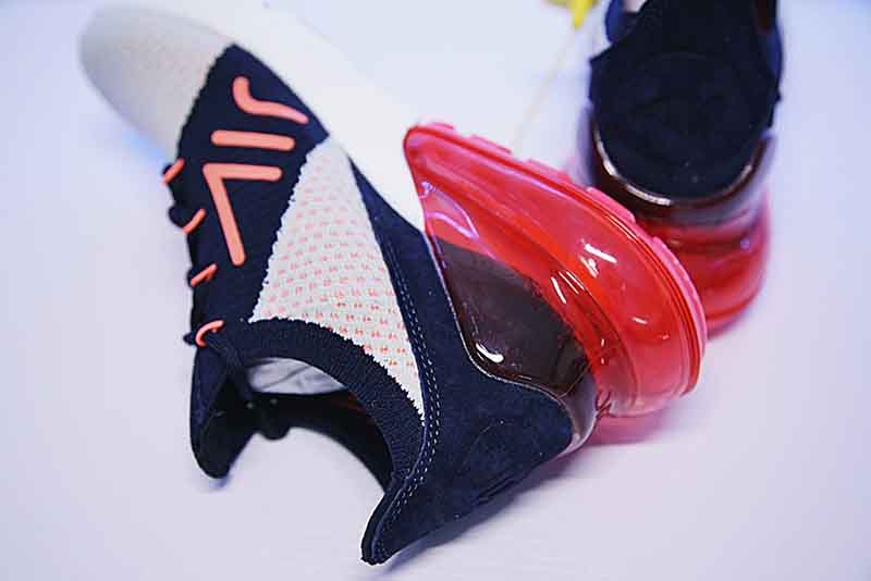 Nike Air 270 Flyknit 飞织版后跟半掌气垫慢跑鞋白桔红深蓝 图片4