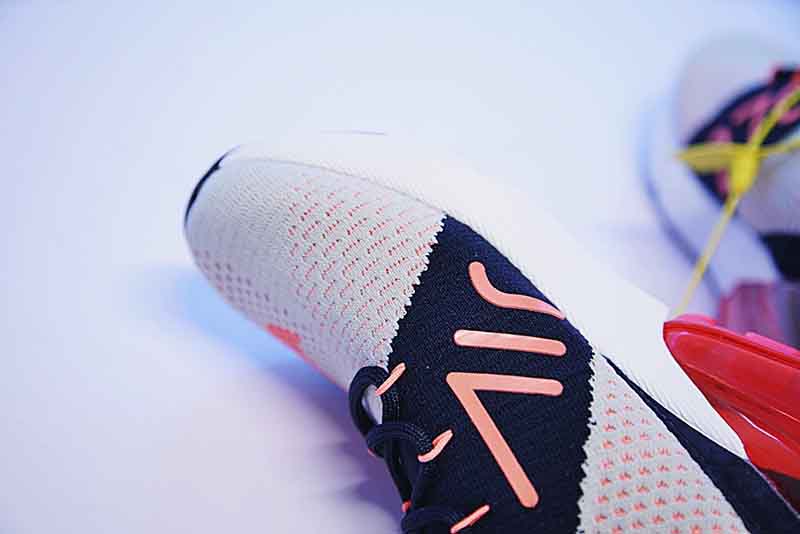 Nike Air 270 Flyknit 飞织版后跟半掌气垫慢跑鞋白桔红深蓝 图片3