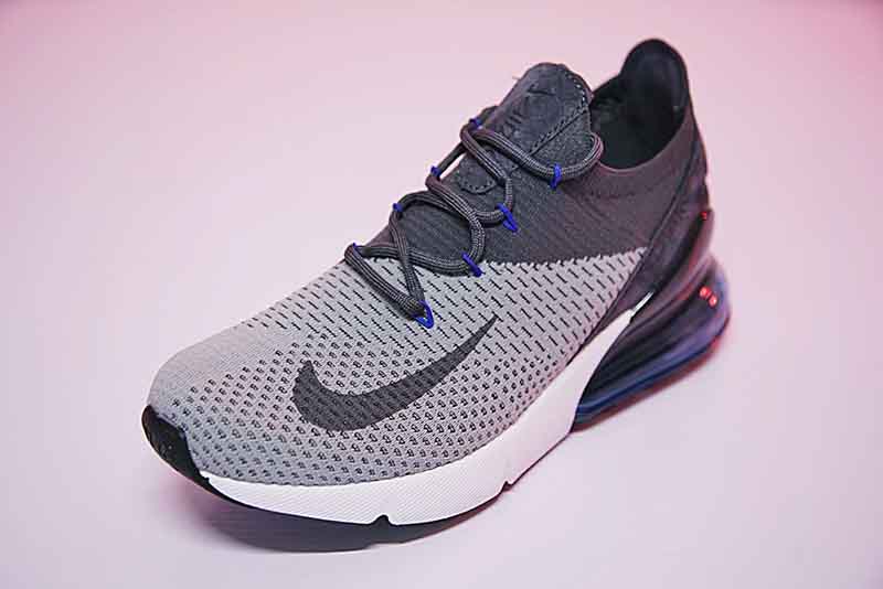 Nike Air 270 Flyknit 飞织版后跟半掌气垫慢跑鞋灰深灰蓝 图片4