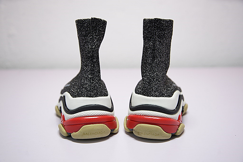 Balenciaga Triple-S knit Mid Sneaker 复古厚底做旧姥爷中帮袜子球鞋深灰闪银 图片5