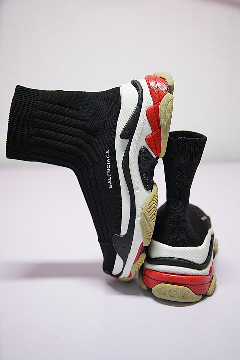 Balenciaga Triple-S knit Mid Sneaker 复古厚底做旧姥爷中帮袜子球鞋黑色 图片7