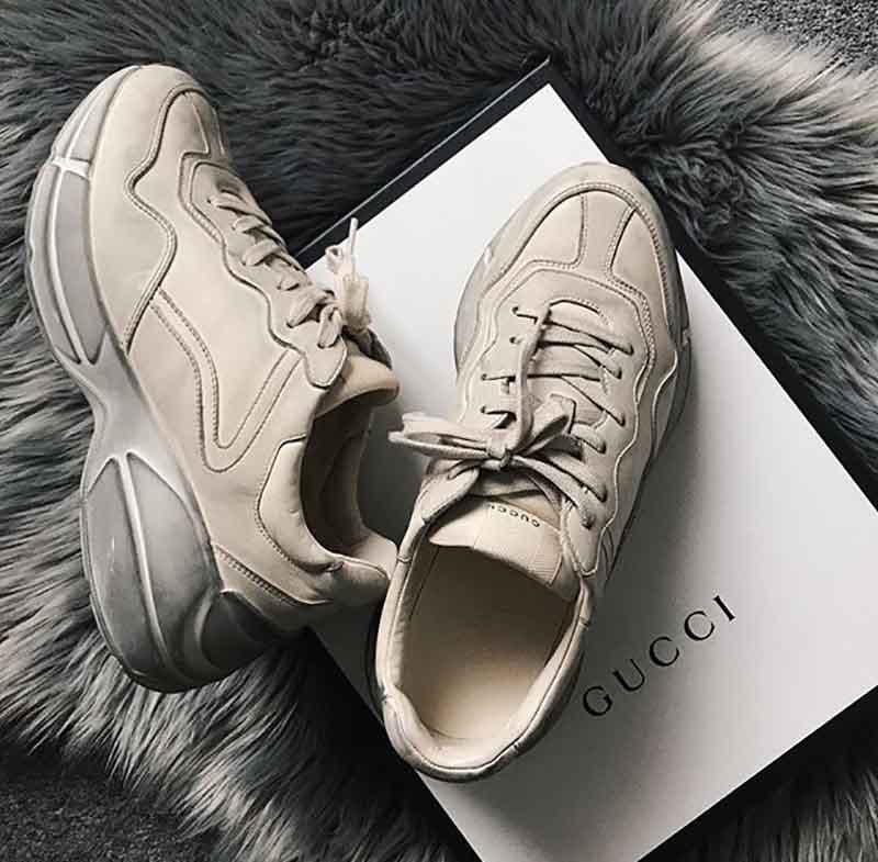 Gucci Rhyton Vintage Trainer Sneaker做旧皮革角状复古慢跑鞋 做旧象牙白 图片3