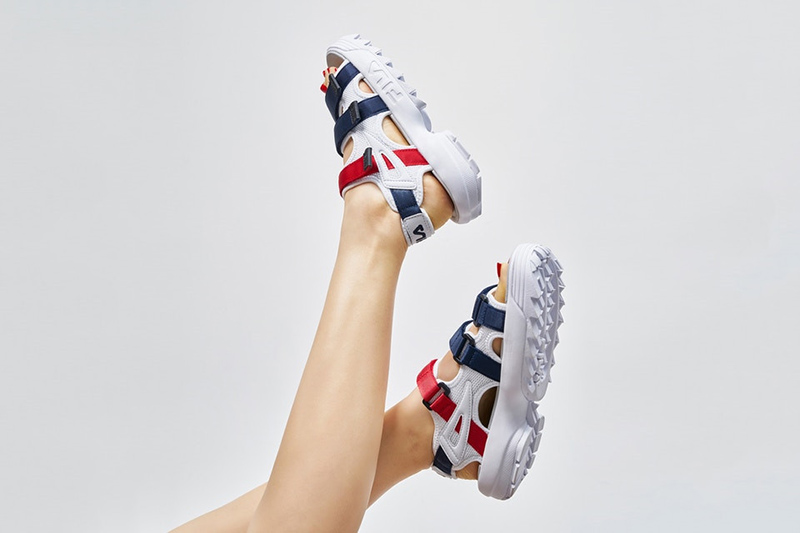 FILA disruptor2 sandal 破坏者2夏季沙滩魔术贴厚底凉鞋白红深蓝 图片2