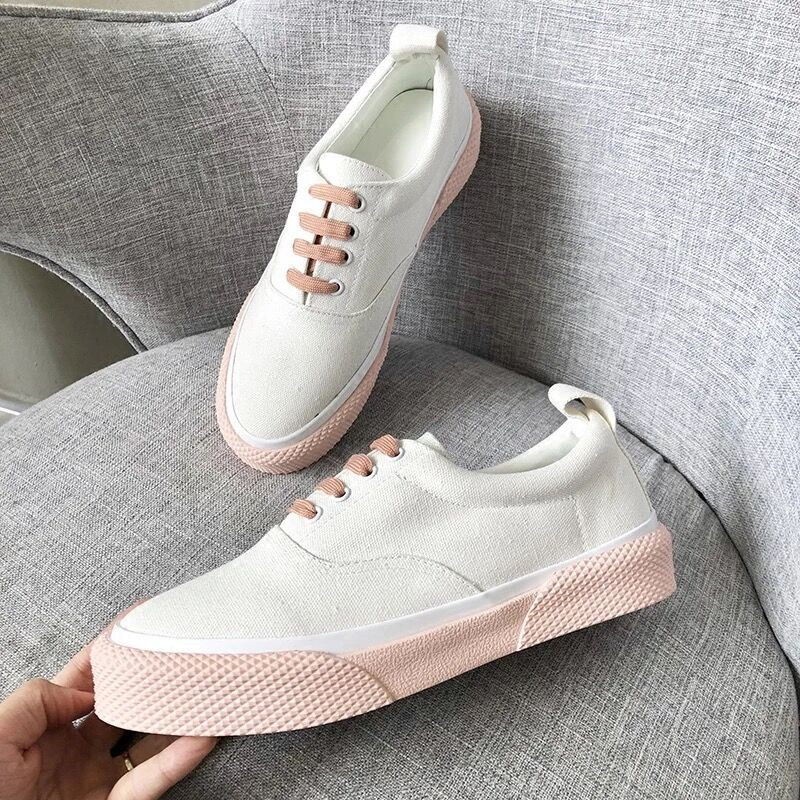 Céline 180° Lace Up Canvas Sneakers“浅粉白”